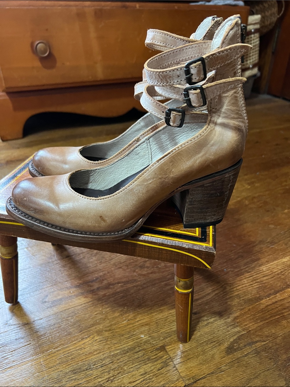 Freebird by Steven  Light Brown Leather Western Booties with Stacked Heel